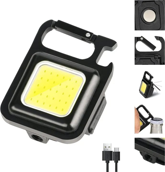 Rechargeable Keychain Mini Flashlight 3 Modes Portable Pocket Light With Folding Bracket Bottle Opener and Magnet Base for Fishing, Walking, Camping - image 1