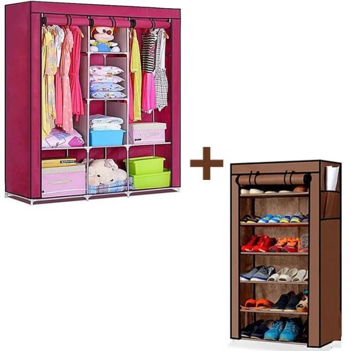 Combo Of Wardrobe Clothes Rack + Portable 6 Layer Shoe Rack - image 2