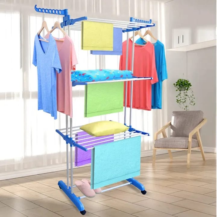 Double Pole Cloth Drying Stand Cloth Drying Stand Stainless Steel 3 Tier Heavy-Duty Clothes Dryer for Balcony, Indoor & Outdoor Use - image 1