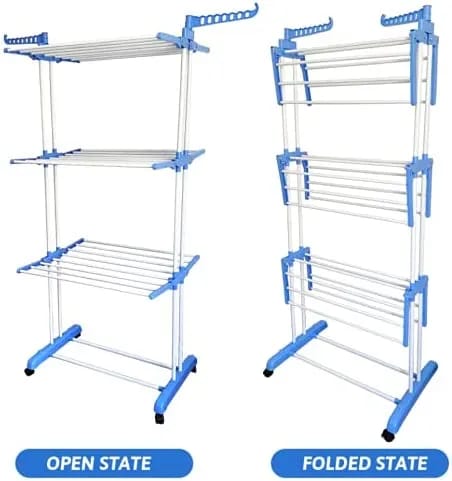 Double Pole Cloth Drying Stand Cloth Drying Stand Stainless Steel 3 Tier Heavy-Duty Clothes Dryer for Balcony, Indoor & Outdoor Use - image 4