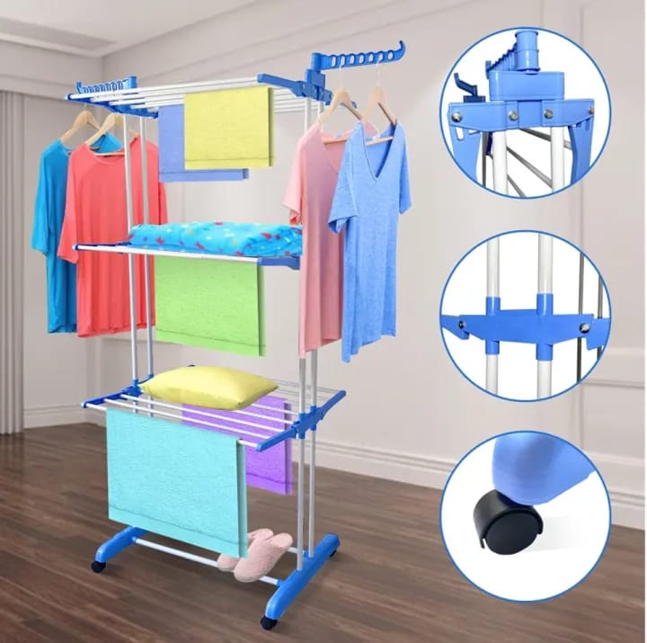 Double Pole Cloth Drying Stand Cloth Drying Stand Stainless Steel 3 Tier Heavy-Duty Clothes Dryer for Balcony, Indoor & Outdoor Use - image 2