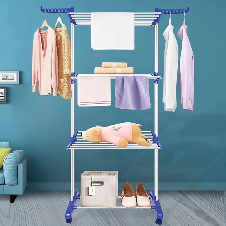 Double Pole Cloth Drying Stand Cloth Drying Stand Stainless Steel 3 Tier Heavy-Duty Clothes Dryer for Balcony, Indoor & Outdoor Use - image 3