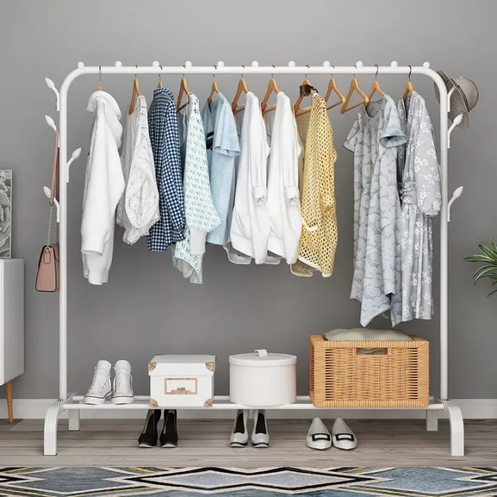 Large Extra Wide Coat Hanging Stand Wardrobe Clothes Hanger Rack (White) - image 1