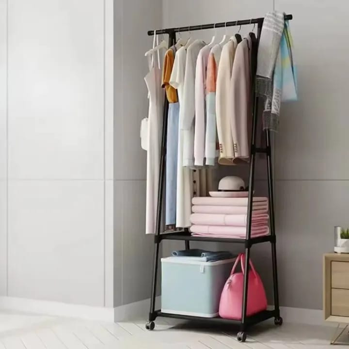 Metal Garment Clothing Rack Small Clothes Rack With Wheels and Shelves for Hanging Clothes Triangular Coat Rack - image 4