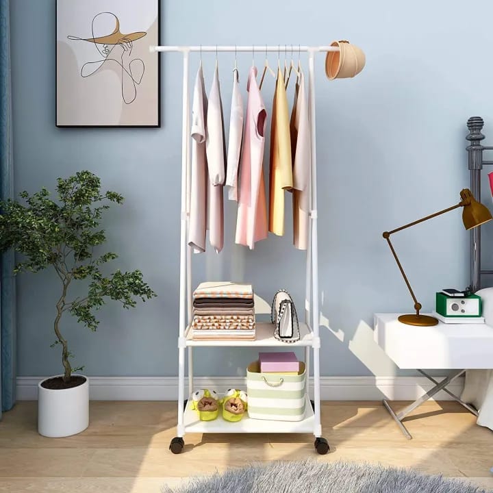 Metal Garment Clothing Rack Small Clothes Rack With Wheels and Shelves for Hanging Clothes Triangular Coat Rack - image 3