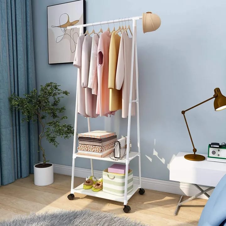 Metal Garment Clothing Rack Small Clothes Rack With Wheels and Shelves for Hanging Clothes Triangular Coat Rack - image 2
