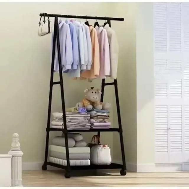 Metal Garment Clothing Rack Small Clothes Rack With Wheels and Shelves for Hanging Clothes Triangular Coat Rack - image 1
