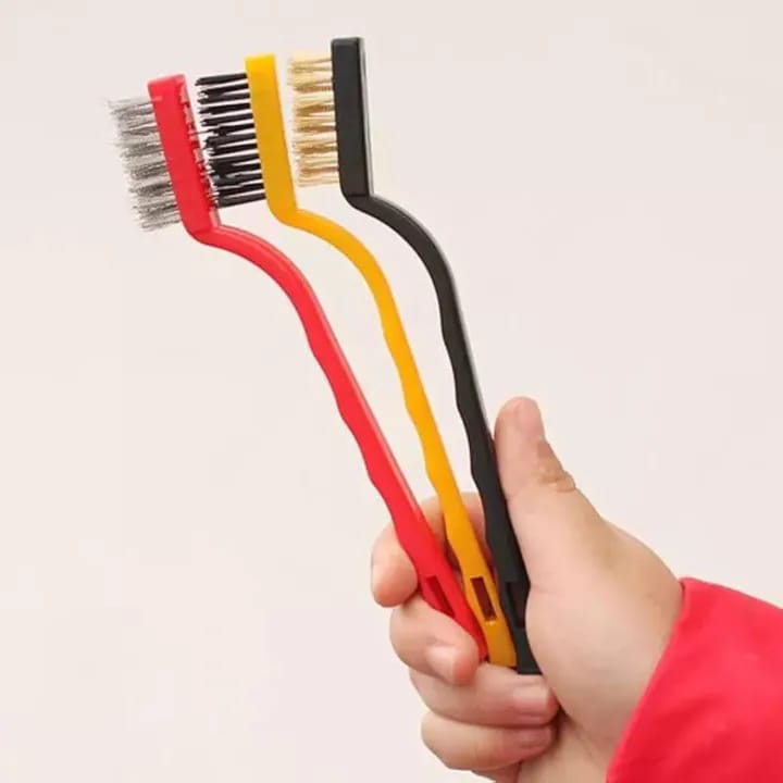 Cleaning Tool Kit 3 Piecec Mini Wire Brush with Brass, Nylon, Stainless Steel Bristles - image 1