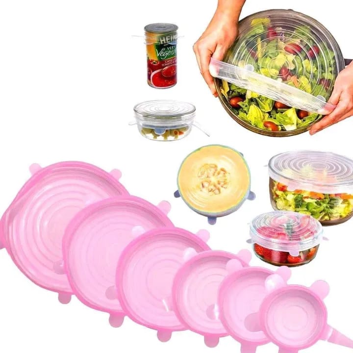 6 Pcs Silicone Stretch Lids, Various Sizes Durable Food Bowl Cover, Expandable Fresh-Keeping Cover - image 1