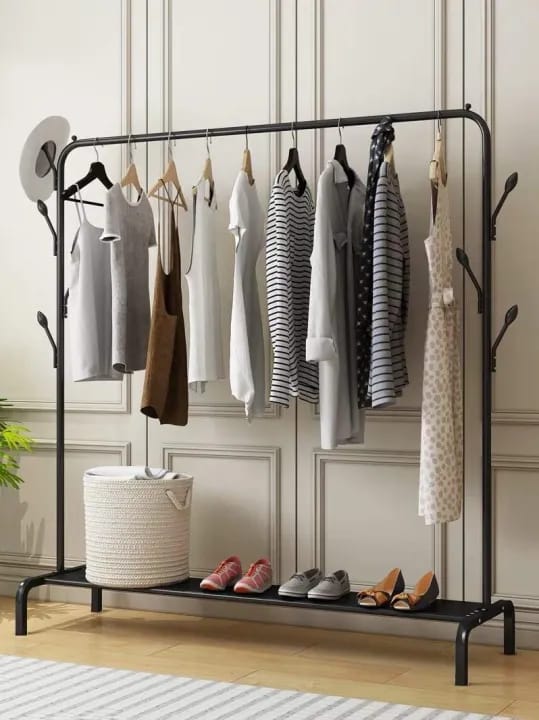 Multipurpose Garments Rack with Bottom Shelves Closet Organizer Coat Hanger ome Cloud Stainless Steel Cloth Hanger Leaf Design - Black - image 2