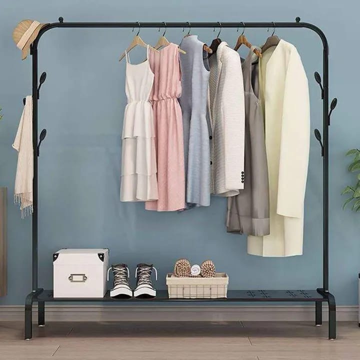Multipurpose Garments Rack with Bottom Shelves Closet Organizer Coat Hanger ome Cloud Stainless Steel Cloth Hanger Leaf Design - Black - image 4