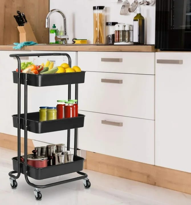 3 Tier Trolley Storage Cart On Wheels Kitchen Storage Utility Cart for Bathroom Trolley, Beauty Trolley, Hairdresser Trolley on Wheels - image 2