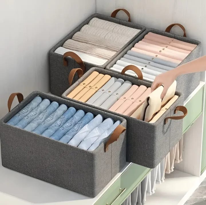 4 pics Clothes Storage Box With Cover, Steel Frame Storage Box, Clothes Sorting Storage Box, Space Saving Storage Organize - image 2