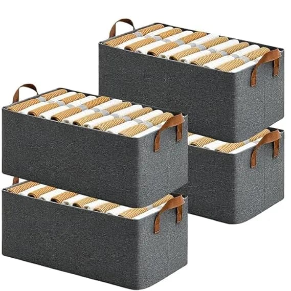 4 pics Clothes Storage Box With Cover, Steel Frame Storage Box, Clothes Sorting Storage Box, Space Saving Storage Organize - image 3
