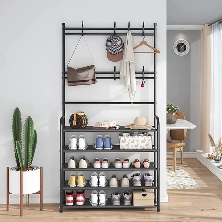 Multifunctional Coat Rack With 5 Tier Bottom Shoe Organizer Rack - image 1