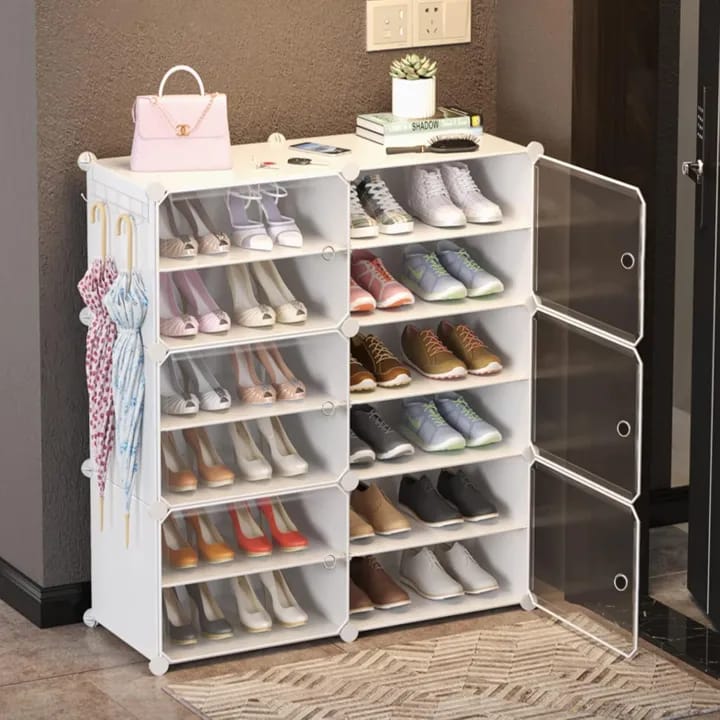 Portable Double Layer Shoe Rack Organizer with Door, 6-Tier Shoe Rack, Space-Saving Shoe Cabinet, Shoe Organizer - image 4