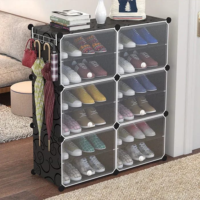 Portable Double Layer Shoe Rack Organizer with Door, 6-Tier Shoe Rack, Space-Saving Shoe Cabinet, Shoe Organizer - image 2