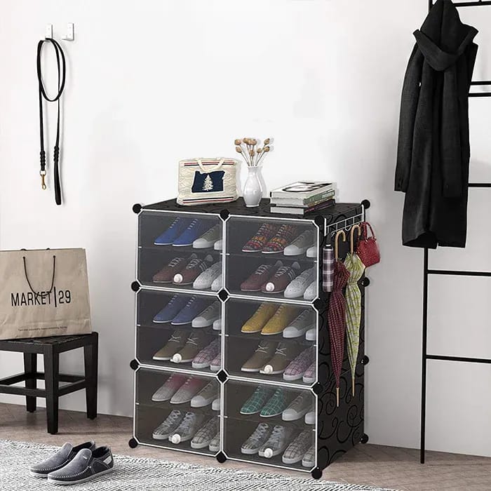 Portable Double Layer Shoe Rack Organizer with Door, 6-Tier Shoe Rack, Space-Saving Shoe Cabinet, Shoe Organizer - image 1