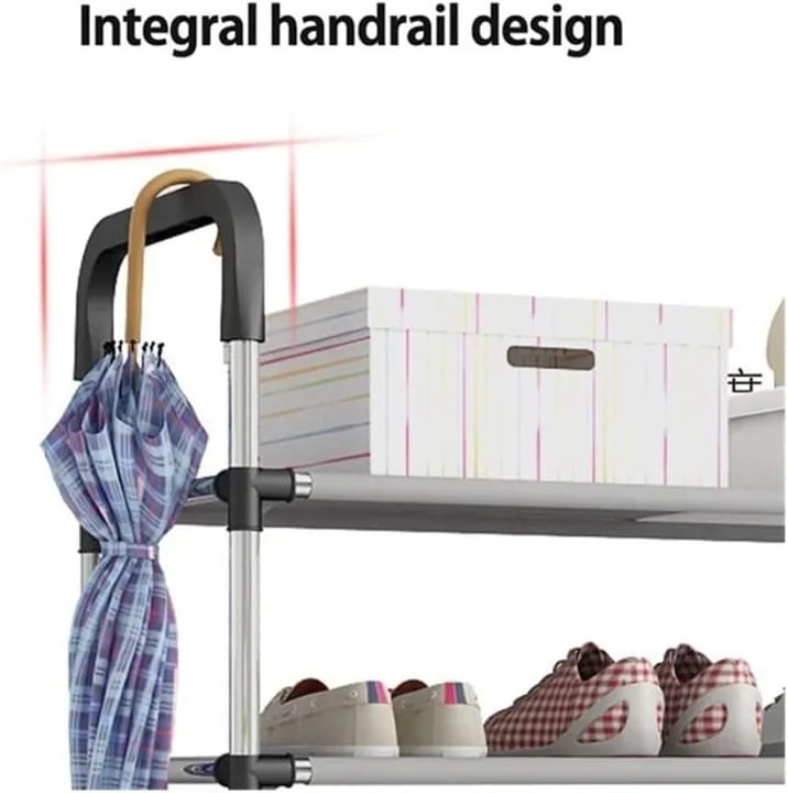Stainless Steel Foldable 6 Layers Open Shoe Rack - Black - image 5