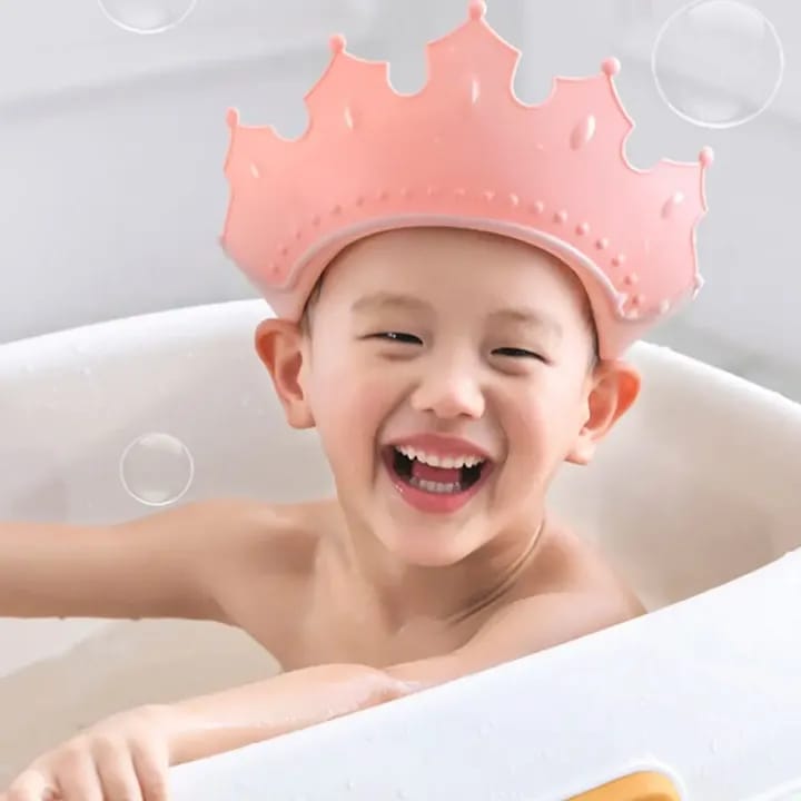 Soft Ear&Eye Protection Solid Color Shower Cap Children Shower Head Cover Crown Shape Baby Shampoo Cap Wash Hair Shield Hat - image 1