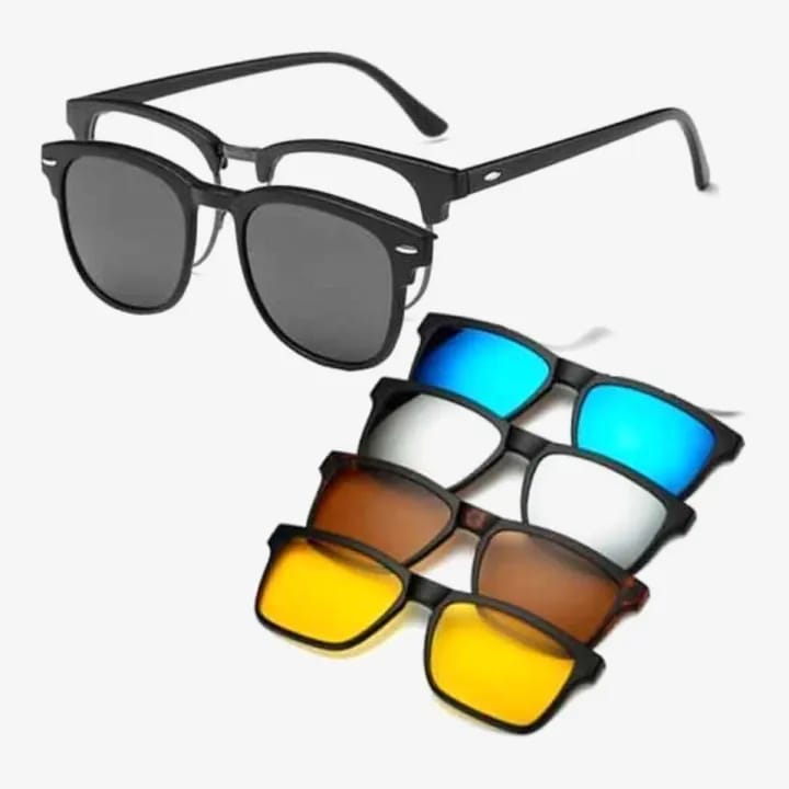 5 In 1 Club Master Polarized Glass Magnetic Sunglasss for Men | Club Master Polarized Glass - Multicolor Lens Color - image 1