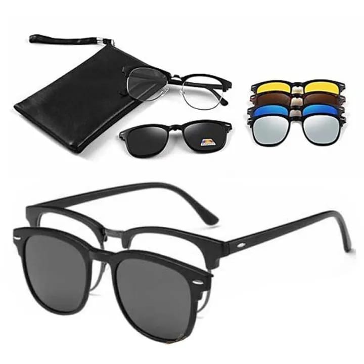 5 In 1 Club Master Polarized Glass Magnetic Sunglasss for Men | Club Master Polarized Glass - Multicolor Lens Color - image 2