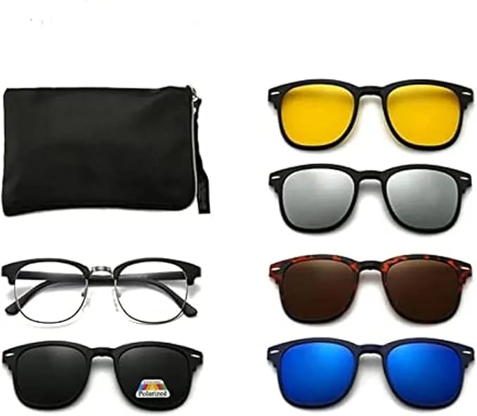 5 In 1 Club Master Polarized Glass Magnetic Sunglasss for Men | Club Master Polarized Glass - Multicolor Lens Color - image 3