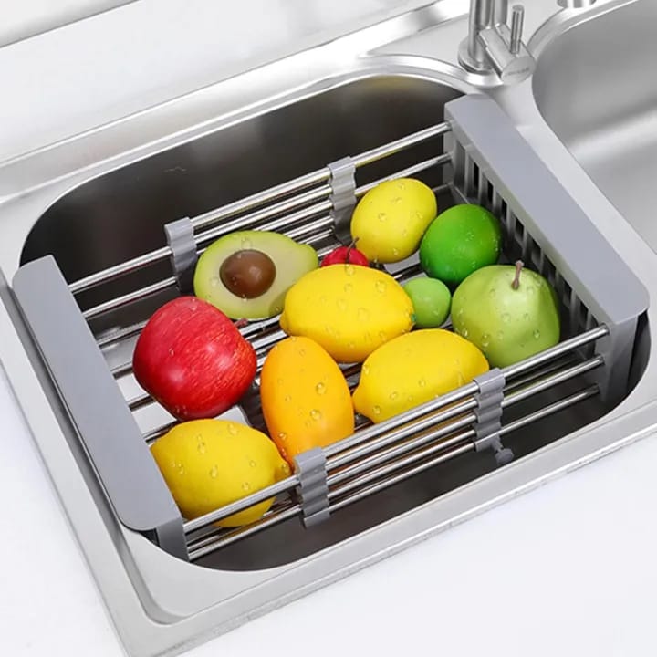 Extendable Dish Drying Rack Rustproof Stainless Steel Sink Drain Basket Kitchen Shelf Drain Basket Over The Sink Dish Dryer for Cups Fruit Vegetables - image 1