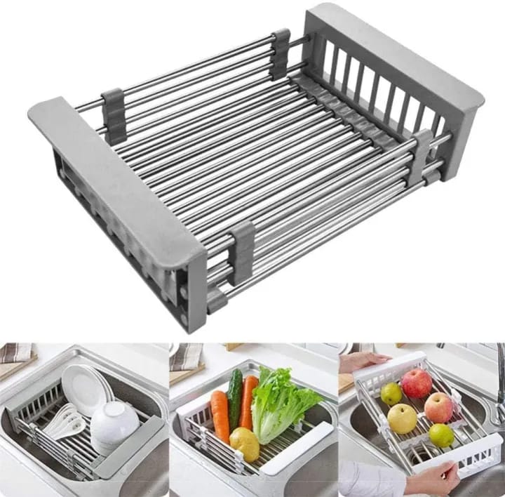 Extendable Dish Drying Rack Rustproof Stainless Steel Sink Drain Basket Kitchen Shelf Drain Basket Over The Sink Dish Dryer for Cups Fruit Vegetables - image 4