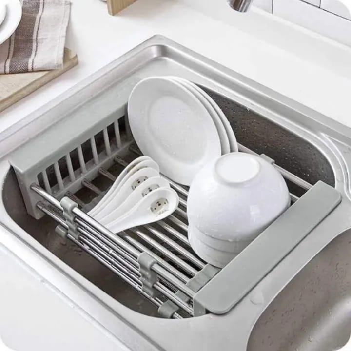 Extendable Dish Drying Rack Rustproof Stainless Steel Sink Drain Basket Kitchen Shelf Drain Basket Over The Sink Dish Dryer for Cups Fruit Vegetables - image 2