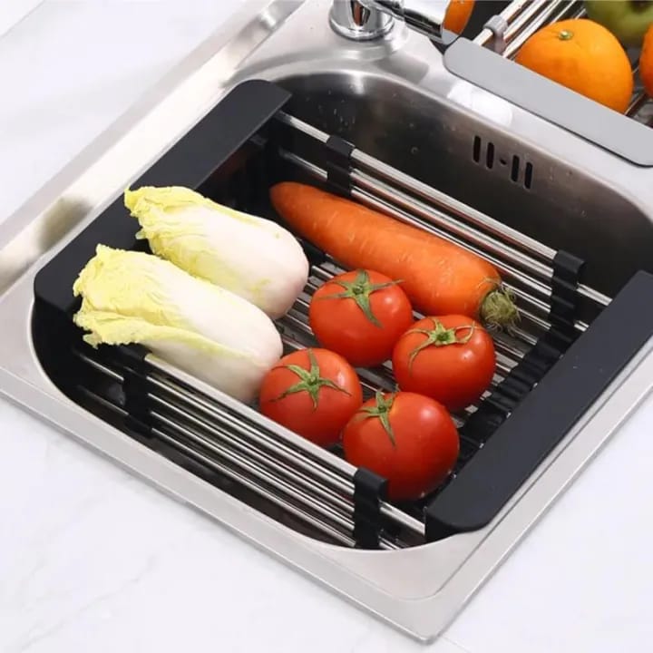 Extendable Dish Drying Rack Rustproof Stainless Steel Sink Drain Basket Kitchen Shelf Drain Basket Over The Sink Dish Dryer for Cups Fruit Vegetables - image 5
