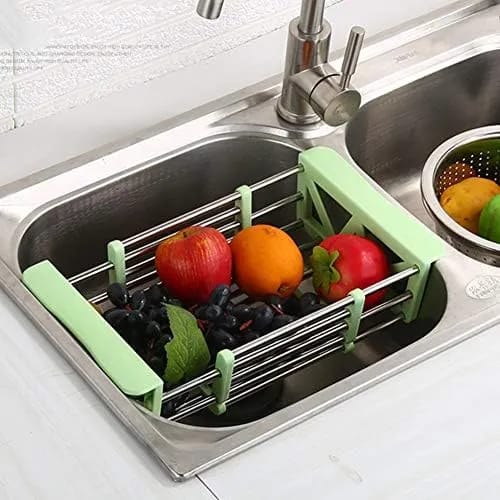 Extendable Dish Drying Rack Rustproof Stainless Steel Sink Drain Basket Kitchen Shelf Drain Basket Over The Sink Dish Dryer for Cups Fruit Vegetables - image 3
