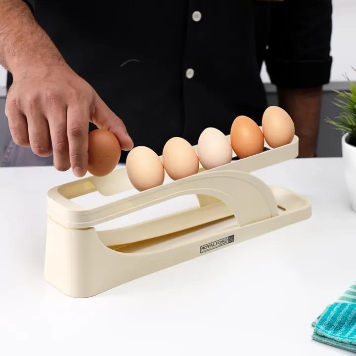 Two Tiers Egg Storage Holder, Auto Rolling Egg Dispenser Tray, Egg Boxes Rack for Fridge, Egg Storage Container for Kitchen Cabinet and Countertop - image 2