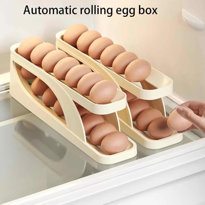 Two Tiers Egg Storage Holder, Auto Rolling Egg Dispenser Tray, Egg Boxes Rack for Fridge, Egg Storage Container for Kitchen Cabinet and Countertop - image 4