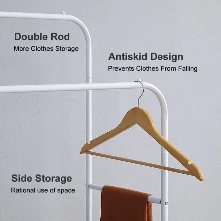 Large Double Coat Hanging Stand Wardrobe Clothes Hanger Rack (White) - image 4