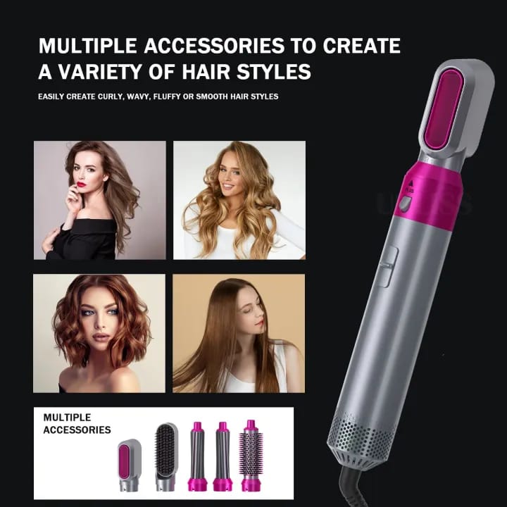 Prime Picks 5 in 1 Electric Hair Brush Negative Ion Hair Dryer Comb Hair Styler Hair Brush Hair Dryer Salon Curling Iron - image 1