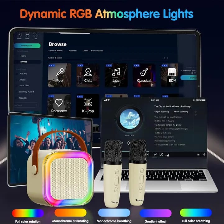 Prime Picks Premium Portable Karaoke Speaker with Double Wireless Microphone | Bluetooth 5.3 Mini Karaoke Machine with LED Disco Lights | Family Party Speaker for Home, Kids, Birthday Gifts & Music Entertainment - image 5