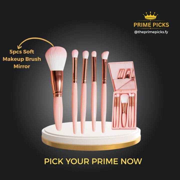 Prime Picks Premium Travel Makeup Brushes Set with Case and Mirror | Professional Mini Portable Makeup Brush Kit 5pcs | Premium Synthetic Soft Foundation | Eyeshadow | Concealer | Powder | Blending Cosmetic Tools - image 1