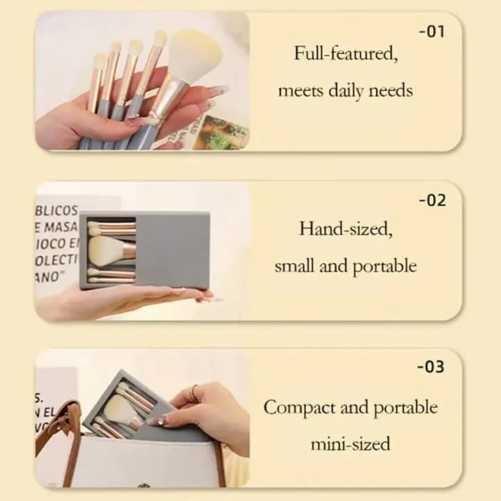Prime Picks Premium Travel Makeup Brushes Set with Case and Mirror | Professional Mini Portable Makeup Brush Kit 5pcs | Premium Synthetic Soft Foundation | Eyeshadow | Concealer | Powder | Blending Cosmetic Tools - image 2