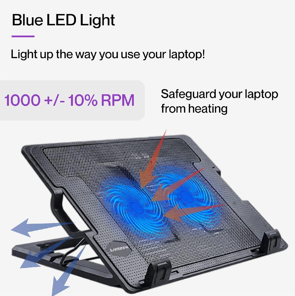 Dual Fan Laptop Cooling Pad/Notepad And Laptop Stand | Blue LED Light | 4 Adjustment Levels | - image 5