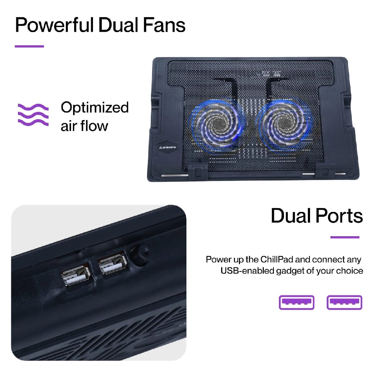 Dual Fan Laptop Cooling Pad/Notepad And Laptop Stand | Blue LED Light | 4 Adjustment Levels | - image 4