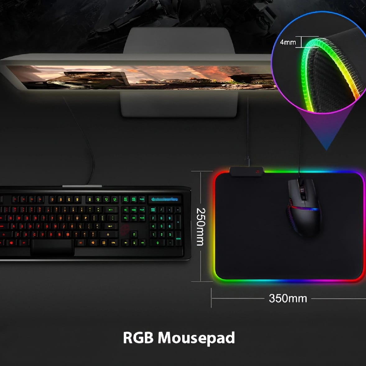 RGB Gaming Mouse Pad Non-Slip Rubber Base, High-Performance Mouse Pad (350 X 250mm) - image 1