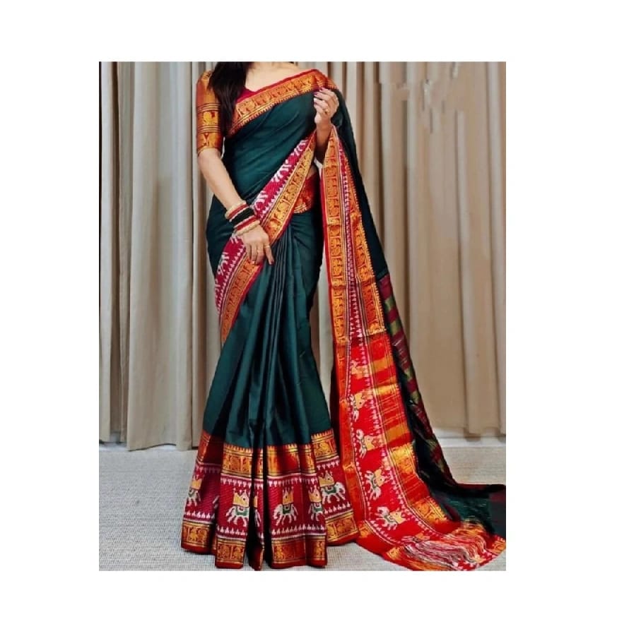 Patola Silk Saree With Blouse Traditional Indian Saree Women'S Wear Patola Design Blouse Included - image 1
