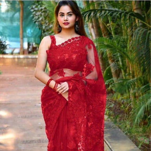 Cholo Net Saree Women'S Clothing Ethnic Indian Wear Cholo Style - image 2