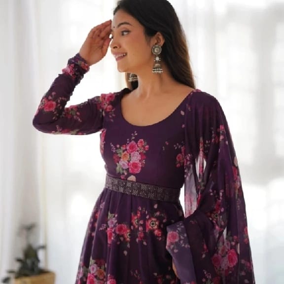 Anarkali Gown With Dupatta Women'S Traditional Pakistani Dress In Chiffon Fabric With Sequins And Stones - image 2
