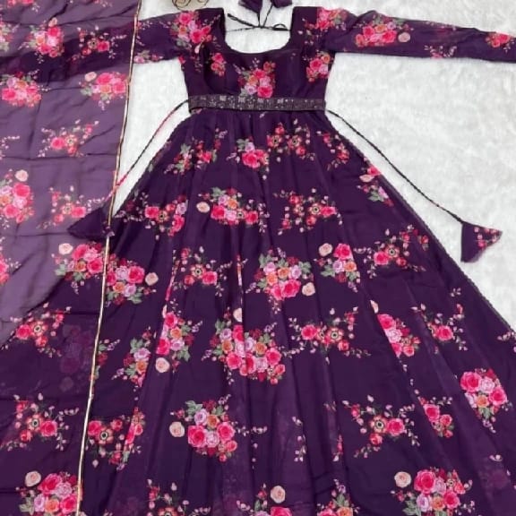 Anarkali Gown With Dupatta Women'S Traditional Pakistani Dress In Chiffon Fabric With Sequins And Stones - image 1