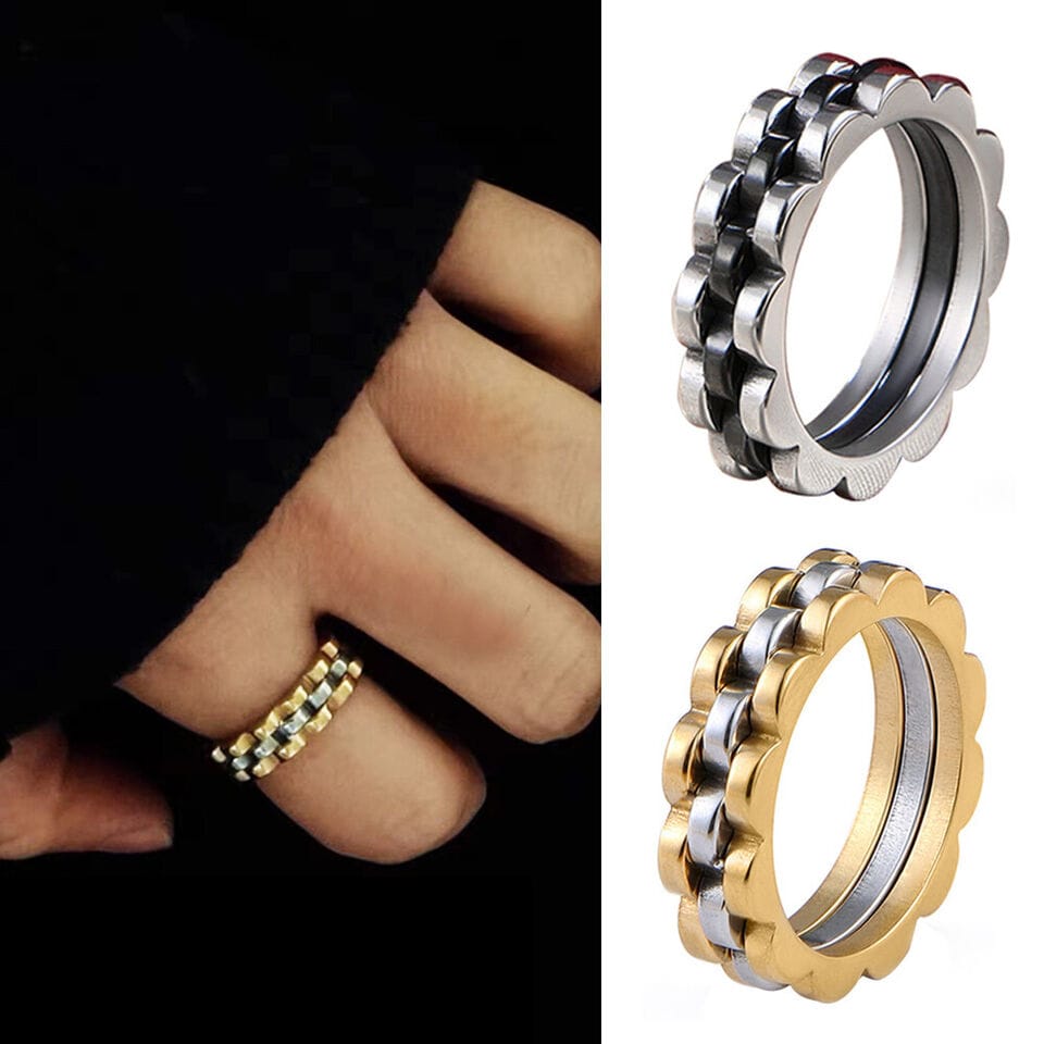 VaryGood Gear Cogs Pattern Stainless Finger Ring For Men - image 4