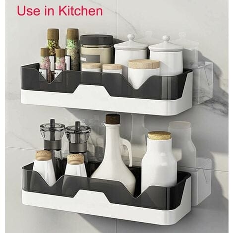 Plastic Self Adhesive Bathroom Shelf Storage Organizer No Drilling Shower Shelf Kitchen Storage Basket Rack Shelves Punch-Free Bathing Fitted Bathroom Plastic Wall Mount Storage Box - 1pc - image 2