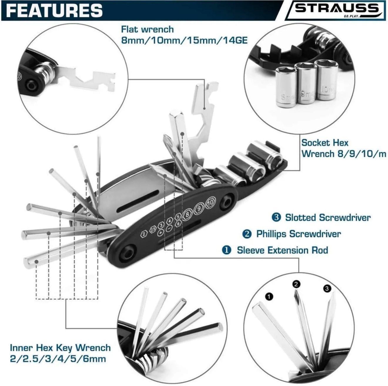 16 in 1 multi function bike bicycle cycling mechanic repair tool kit - image 2