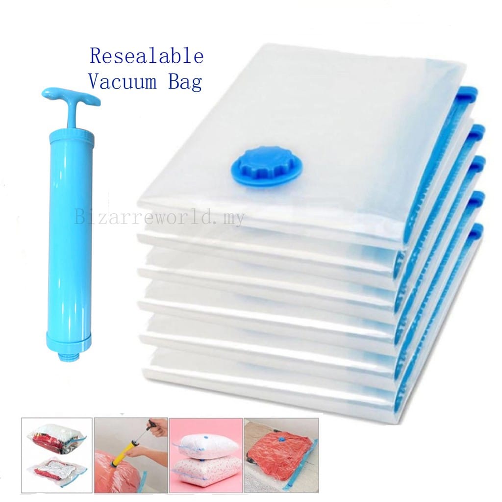 5Pcs/Set Vacuum Bag For Clothes Storage Bag Cloest Organizer Transparent Border Foldable Compressed Clothes Organizer Saving Bag - image 1